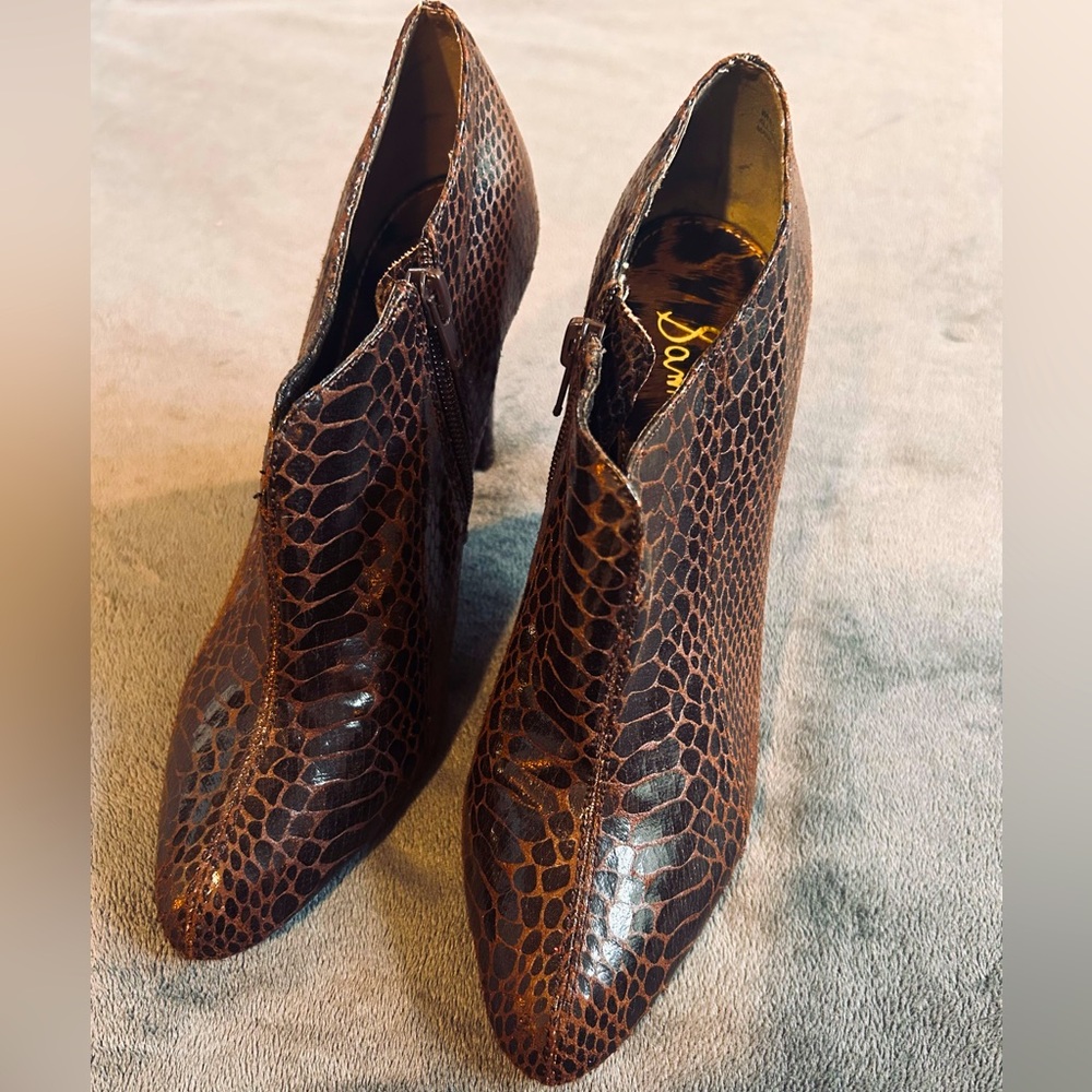 Sam Edelman Chocolate Brown Faux Alligator Leather High Heeled Booties